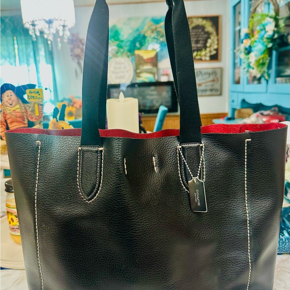 Coach Derby Black Leather Tote with Red interior 58660